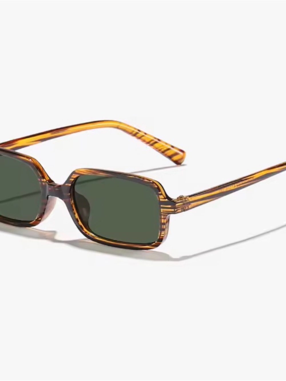 Tortoiseshell Rectangular Unisex Sunglasses with Green Lenses
